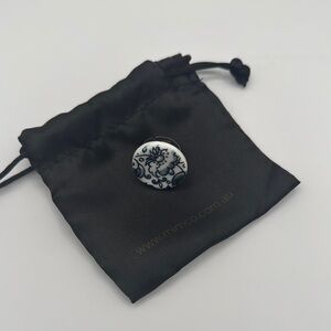 Elegant Navy and White Floral Porcelain Ring